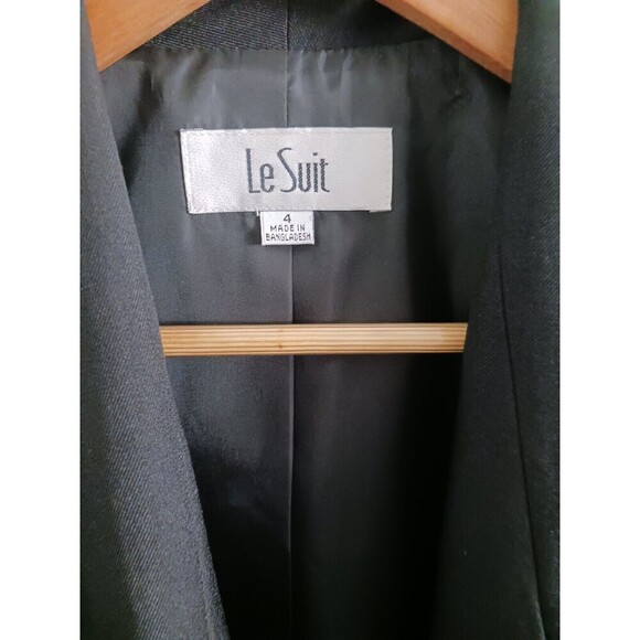 Le Suit Black Suit Set Jacket Blazer & Dress Pants Size 4 Petite Long‎ Sleeve - Picture 4 of 16